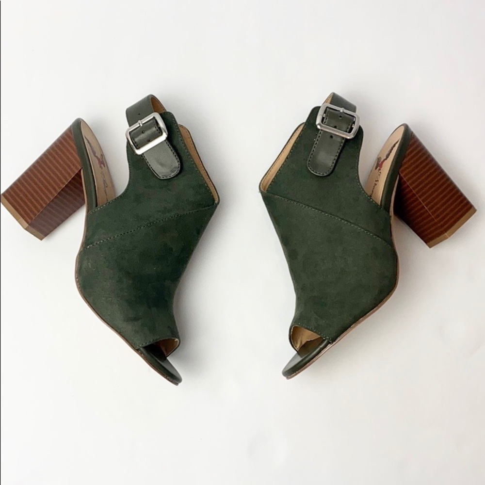 Olive Peep Toe Cutout Block Heel